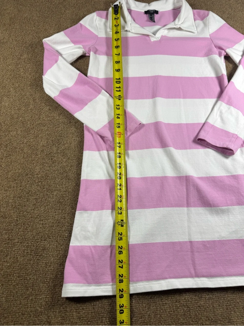 Little Girls Striped Pink and White Dress Forever 21 Size 13/14 Polo Long Sleeve